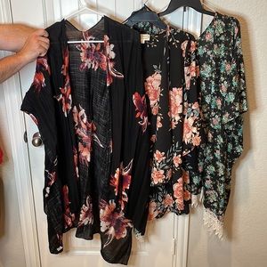 3 Black Floral Kimonos